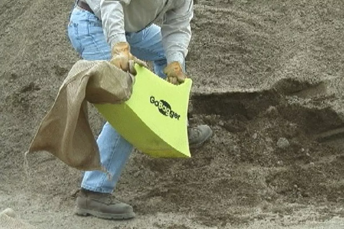 The GoBagger is a sandbag-filling device that is said to be five times faster than using a shovel
