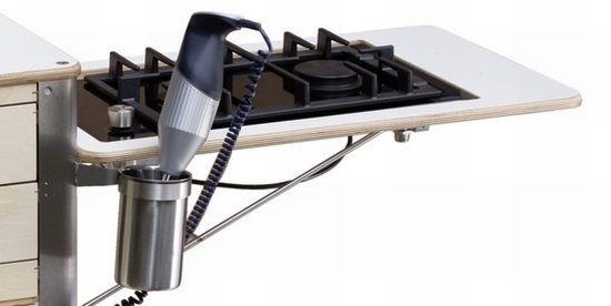 The unit comes with a charcoal grill or a two burner electric stove