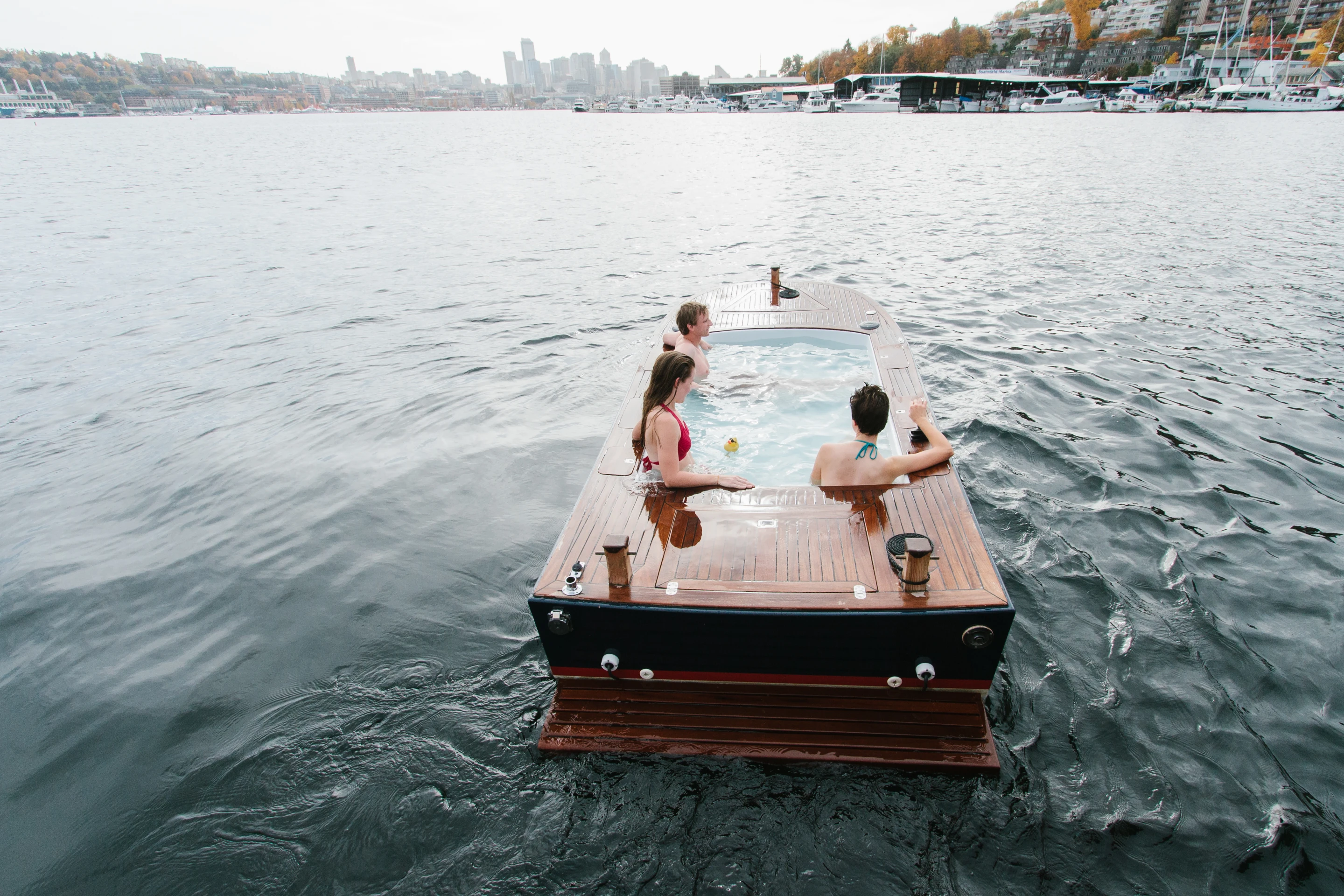 The Hot Tub Boat allows its passengers to soak while they cruise
