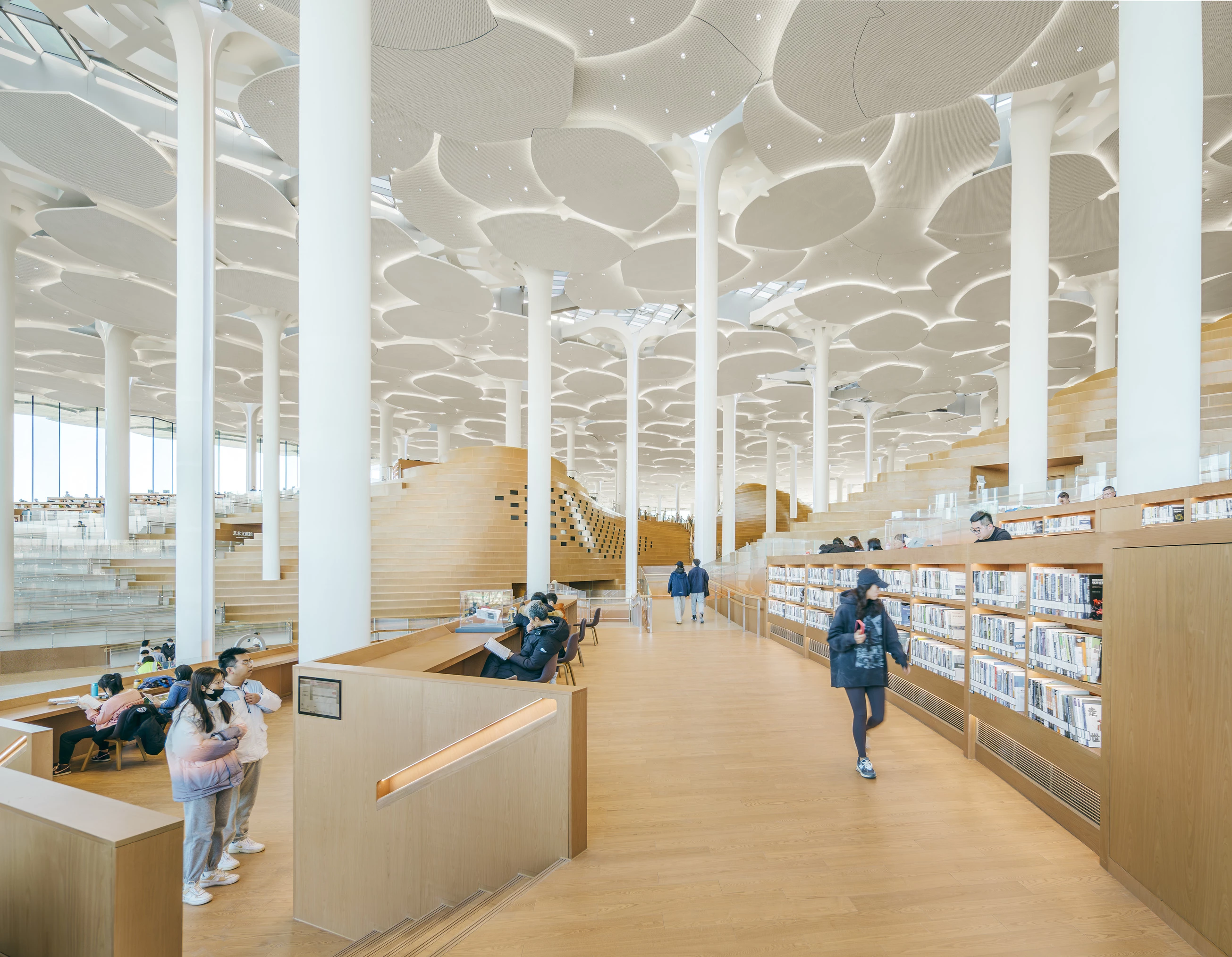 The Beijing City Library is hailed as the world's largest climatized reading space by designer Snøhetta