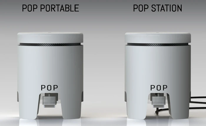 The POP charger comes in battery-powered "Portable" and AC-powered "Station" models