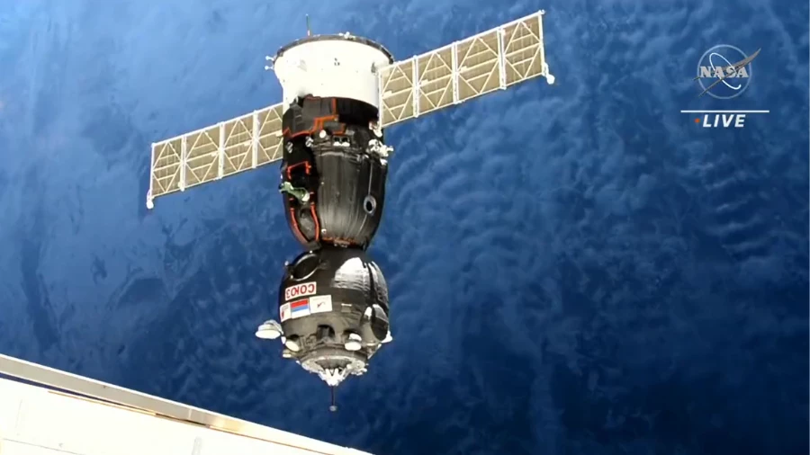 The Soyuz MS-23 spacecraft approaching the ISS