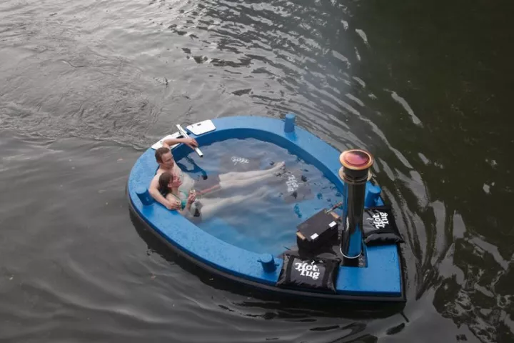 The HotTug is a small motor boat that doubles as a hot tub