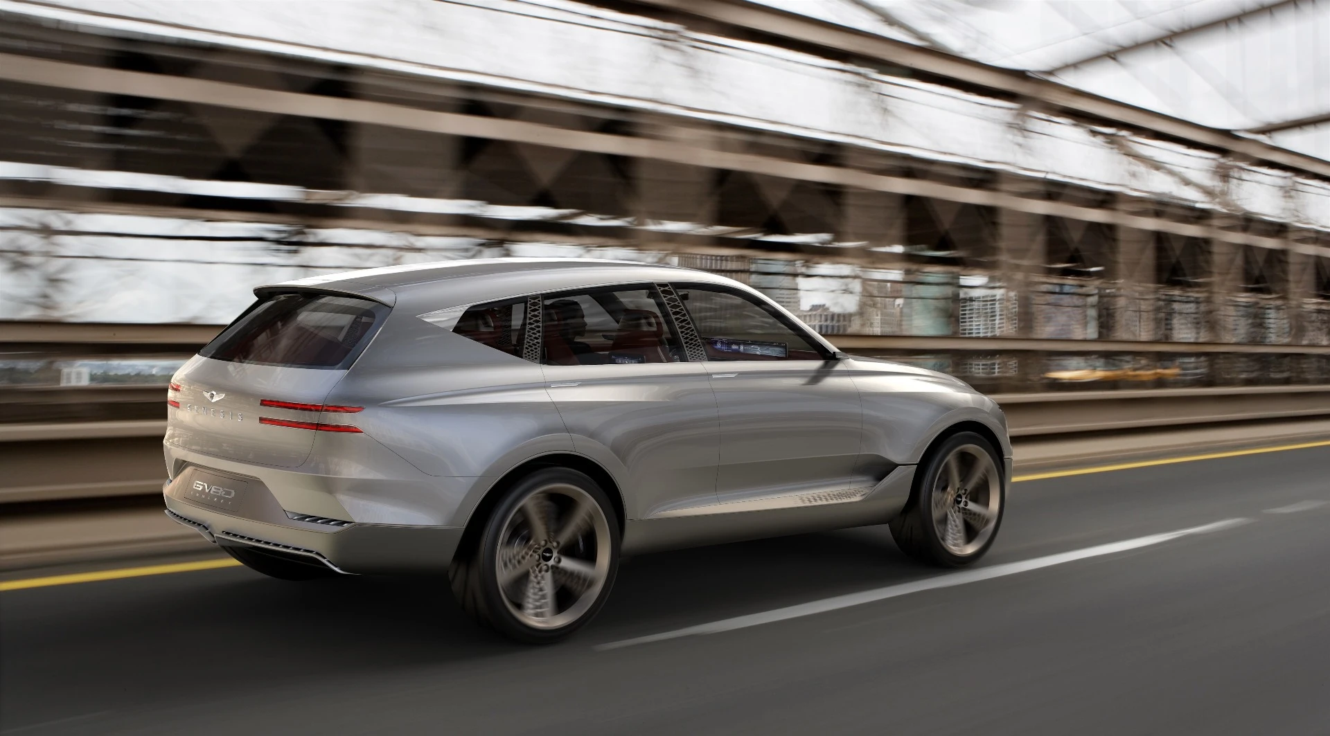 The GV80 features a sporty, muscular profile