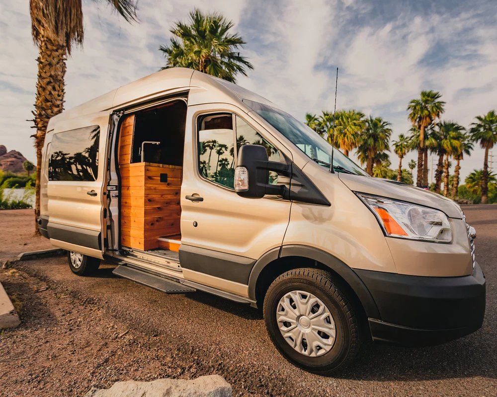 The Boho Golden Egg is based on a "white gold" colored Ford Transit