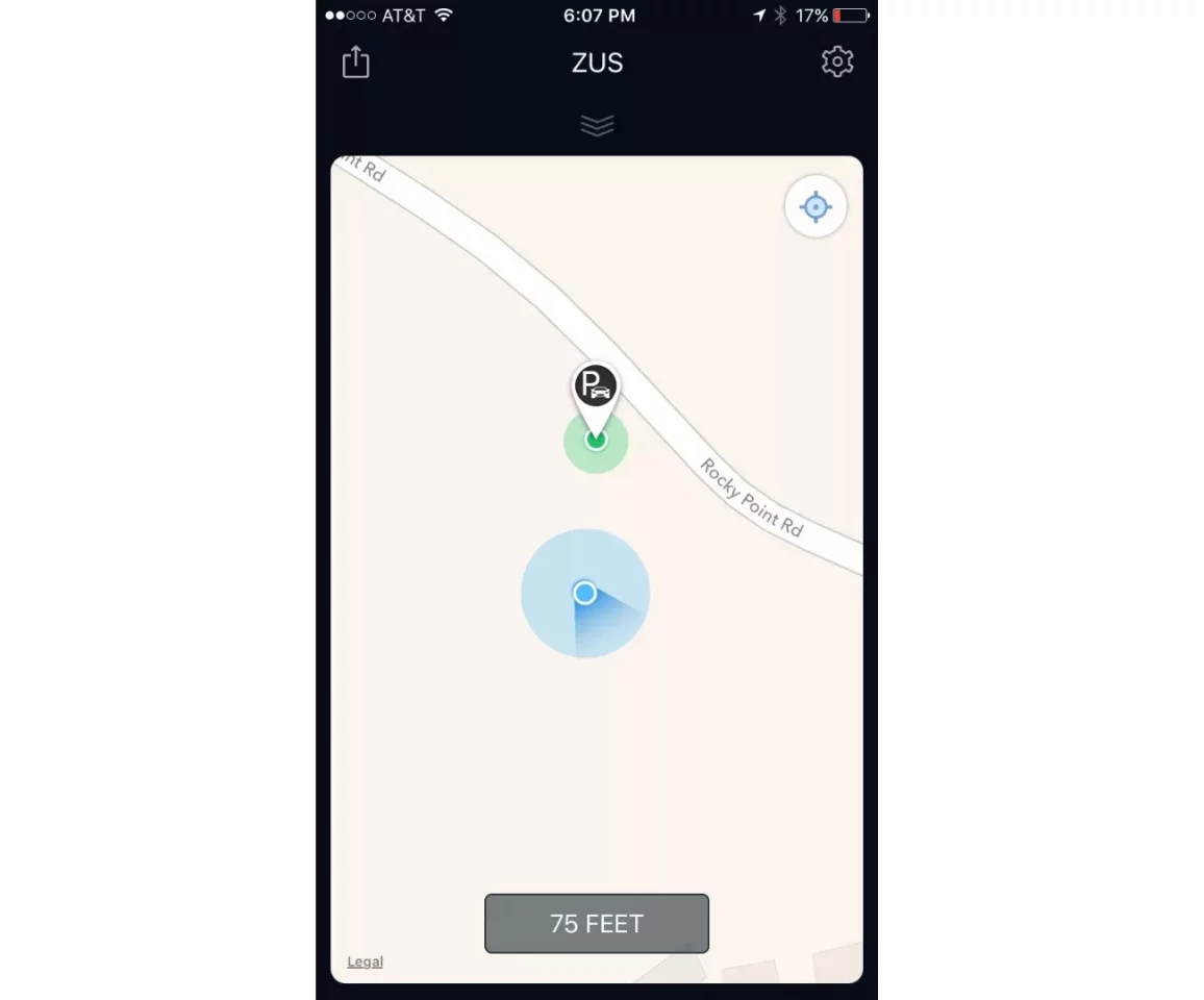 Map location of your car, with Zus inside