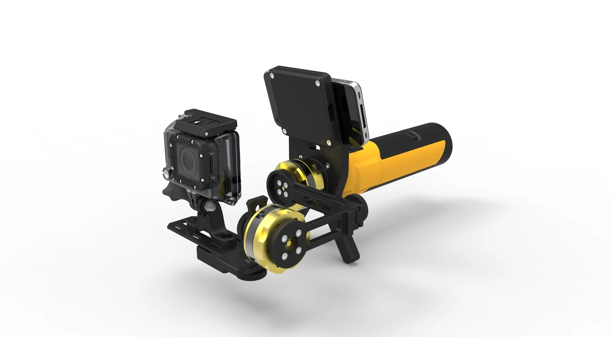 Mockup of the Gyromatic Go2X Gimbal Stabilizer for the GoPro