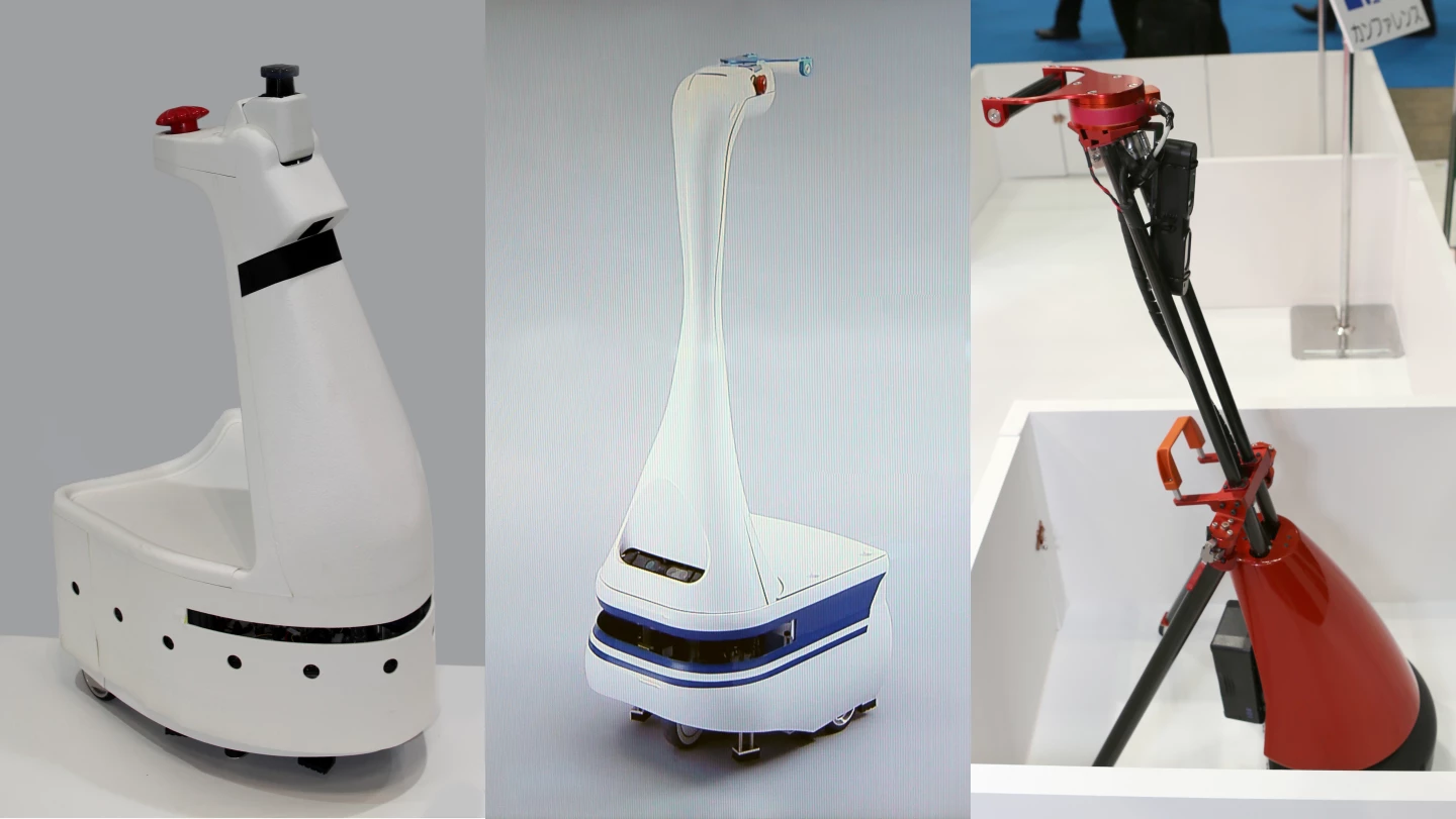 NSK has been showing potential solutions for guide robots for the visually-impaired for some time. From left to right, that's NSK's 2011 NWR 002 prototype, the 2013 commercially-ready LIGHBOT and the 2013 prototype lightweight LIGHBOT