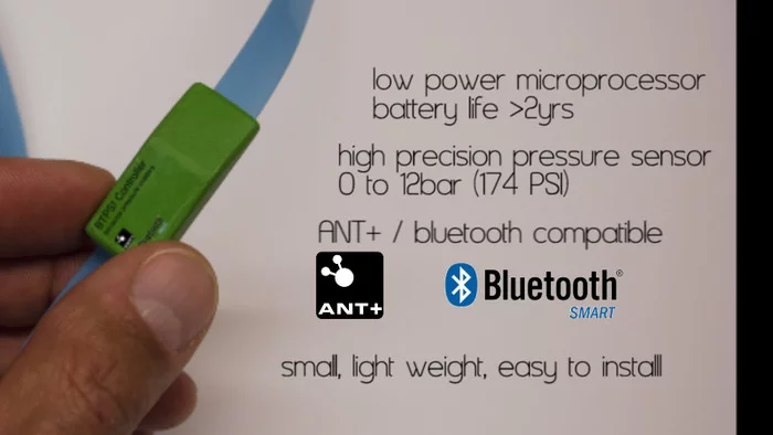 The BTPS Bike Tire Pressure System lets cyclists check their tire pressure using their smartphone