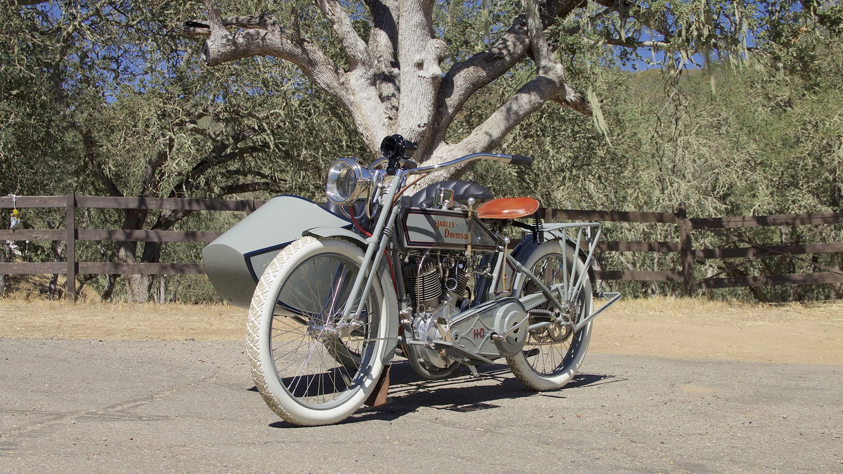 The Harley-Davidson Model J was released in 1915 with a massive 37 percent power increase, a primary-case clutch and a three-speed gearbox so well engineered that it was still in use two decades later. This is a landmark model from an iconic manufacturer with an original matching Harley-Davidson factory 1915 sidecar, and it has been so spectacularly restored that the owner was invited to exhibit this machine at the Pebble Beach Concours. This 1915 model is an exceptional example of the most coveted vintage Harley-Davidson roadster and fetched $107,250.