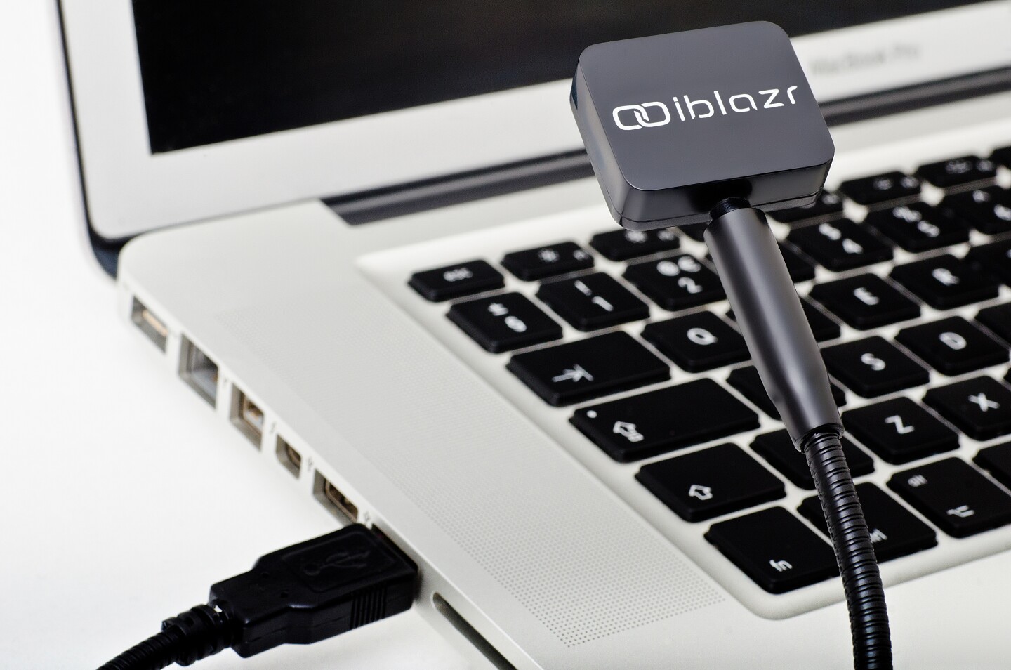 When plugged into a USB port, the iblazr can provide illumination for after-hours typing on a laptop keyboard