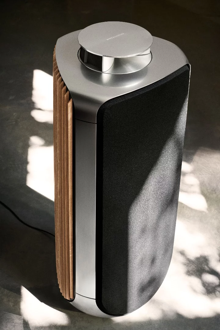 The BeoLab 50 active loudspeaker rocks a stunning combination of aluminum, oak and fabric