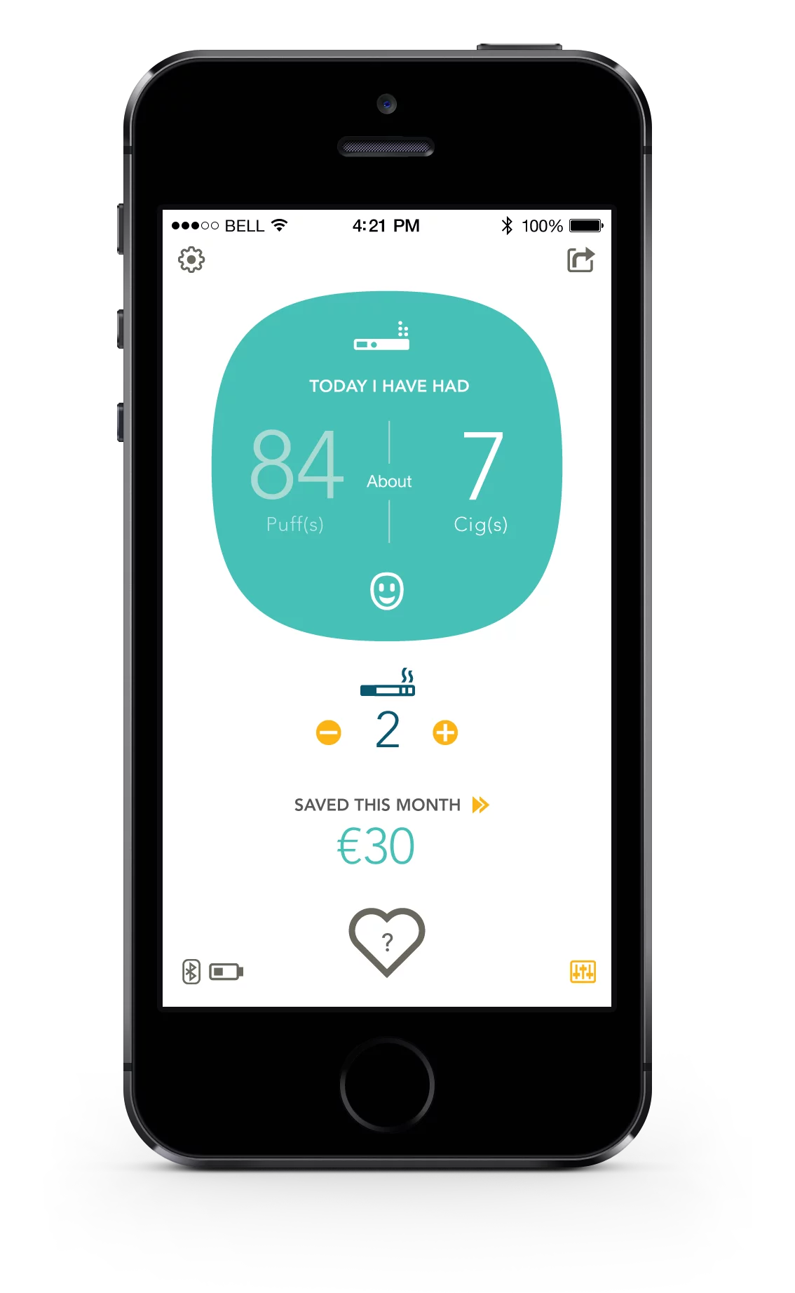 The app shows how many traditional cigarettes would have been smoked based on the number of puffs