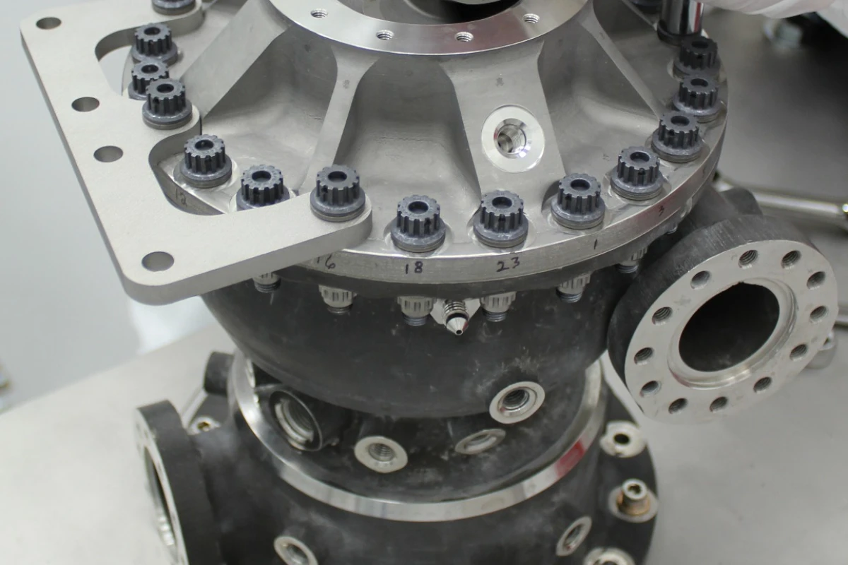 This rocket engine fuel pump has hundreds of parts including a turbine that spins at over 90,000 rpm