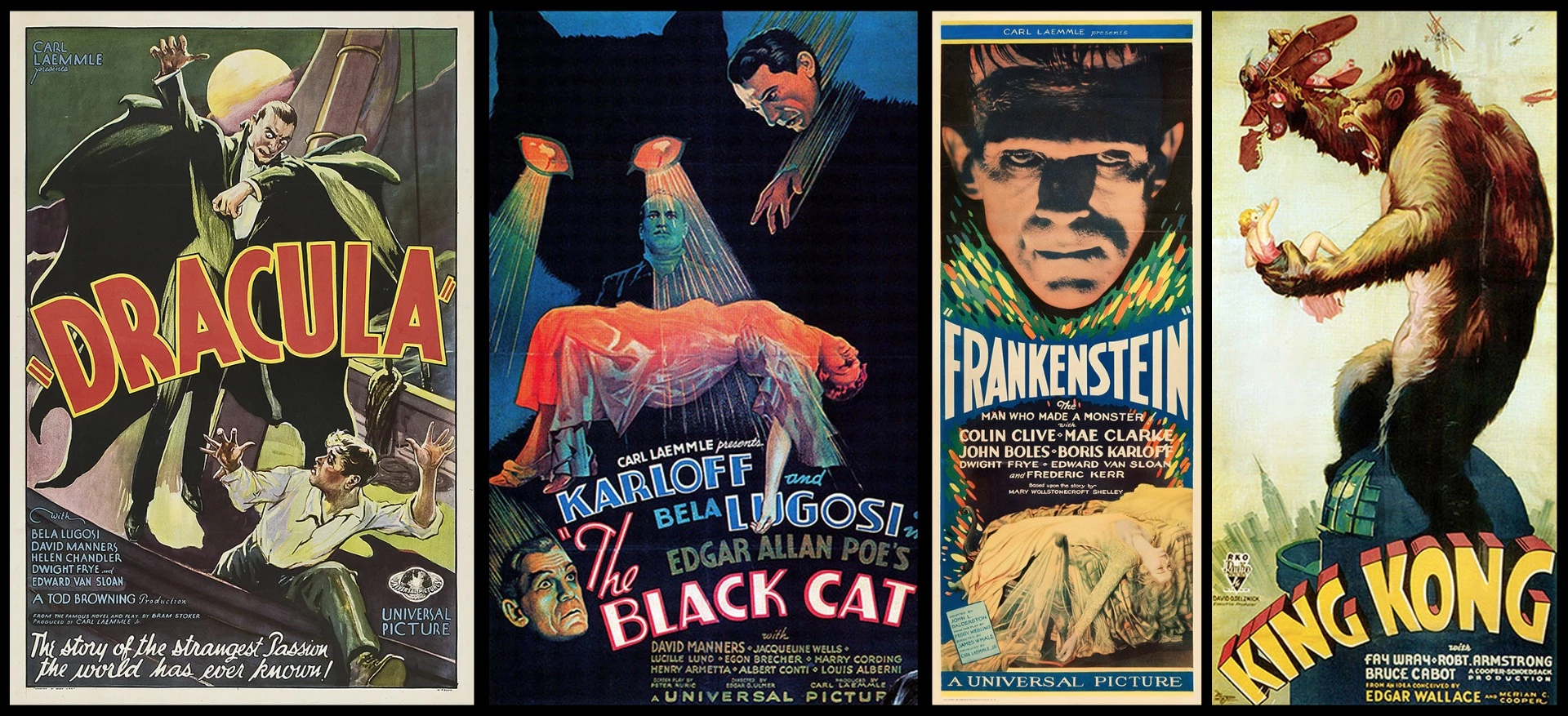 The remainder of the top 10 movie posters ever sold continues the horror/monster trend with a poster for the 1931 movie Dracula selling for $310,700 at Heritage in 2009, another poster from the 1934 movie The Black Cat fetching $286,800 at Heritage in 2007, another poster for the 1931 movie Frankenstein fetching $262,900 in 2013, and another poster from the 1931 King Kong movie selling for $244,500 in 1999.