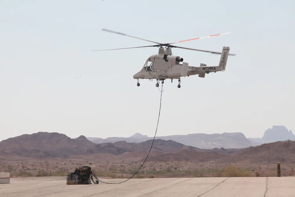 The unmanned K-MAX undergoing testing earlier this year (Image: Lockheed Martin)