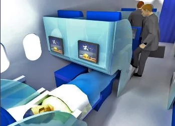 In economy class, fliers can recline further by sliding their legs under the raised seat ahead