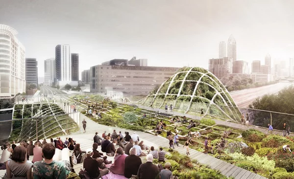 Design A, called Green City Spectator, for the 10th Street Bridge is a pedestrian promenade