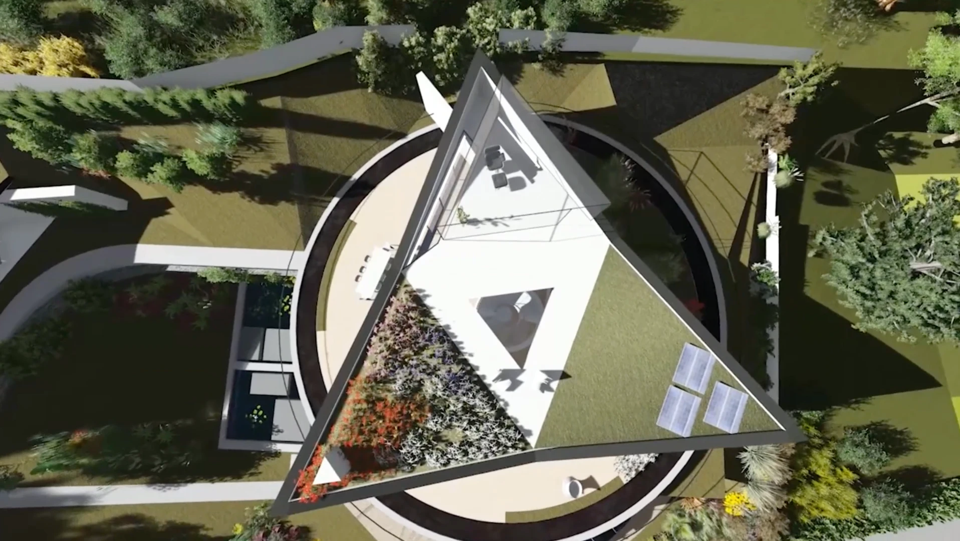 Bird's eye impression of the Devon House highlighting the triangular split of the upper rotating level