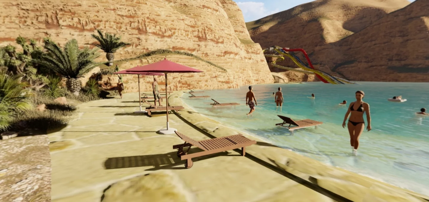 Desert campsites would include manmade pools and water features designed to blend naturally into the environment