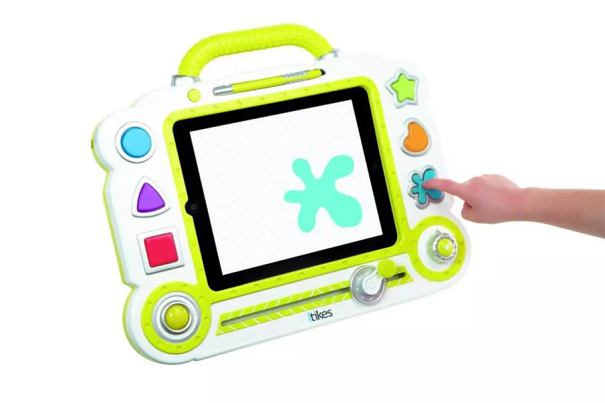 The iTikes toys include a keyboard, map, microscope, and an art canvas