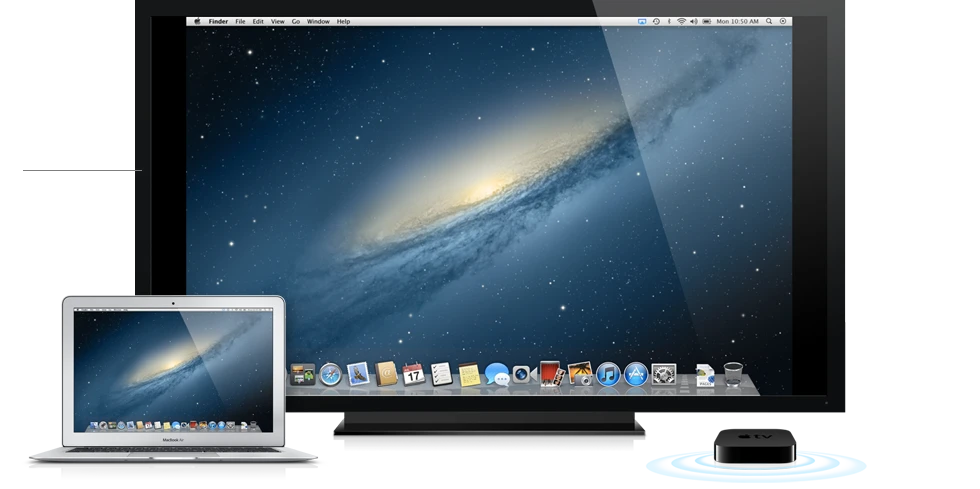 AirPlay Mirroring lets your MacBook interact with an HDTV-served audience