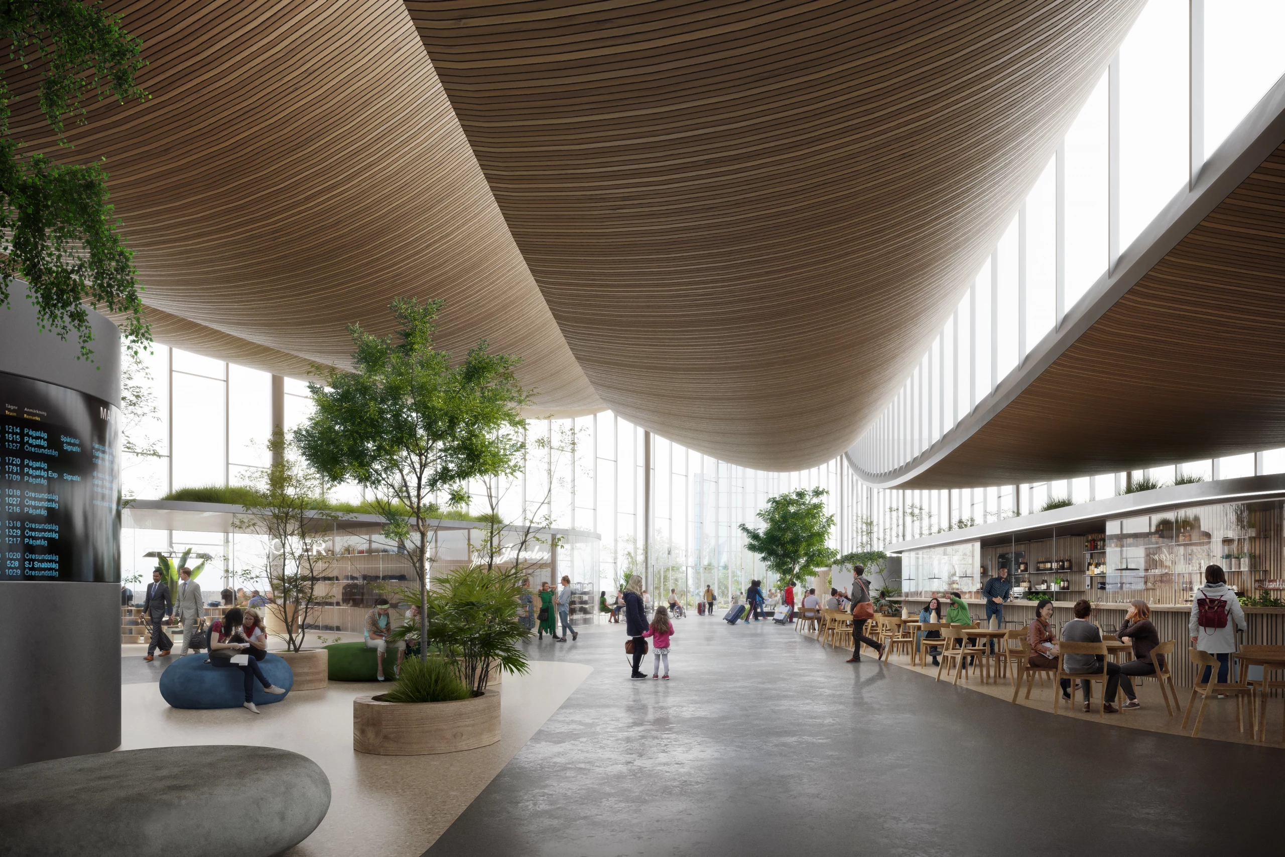The Västerås Travel Center's distinctive flowing roof and generous glazing will ensure daylight permeates within