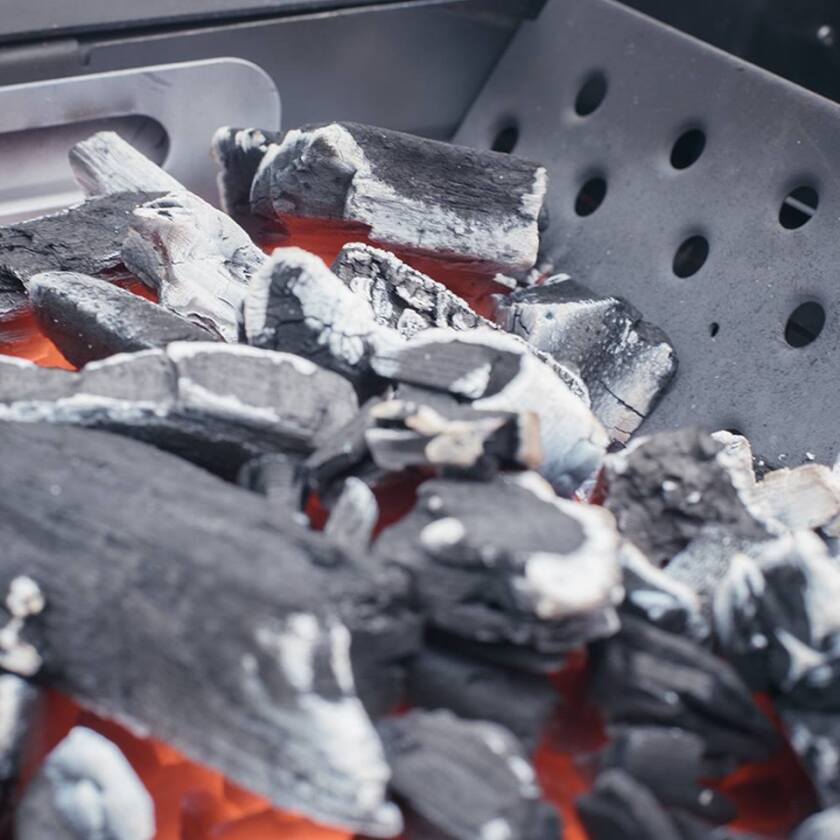 Vaustil says it takes about 20 minutes to get coals ready to cook