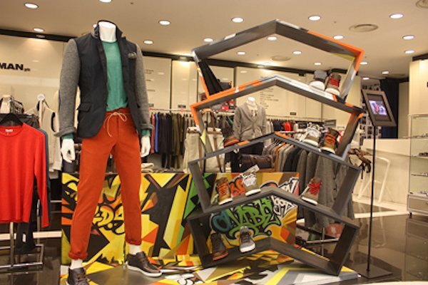 A clothing display at the MANgds shop at the Galleria in Seoul, South Korea