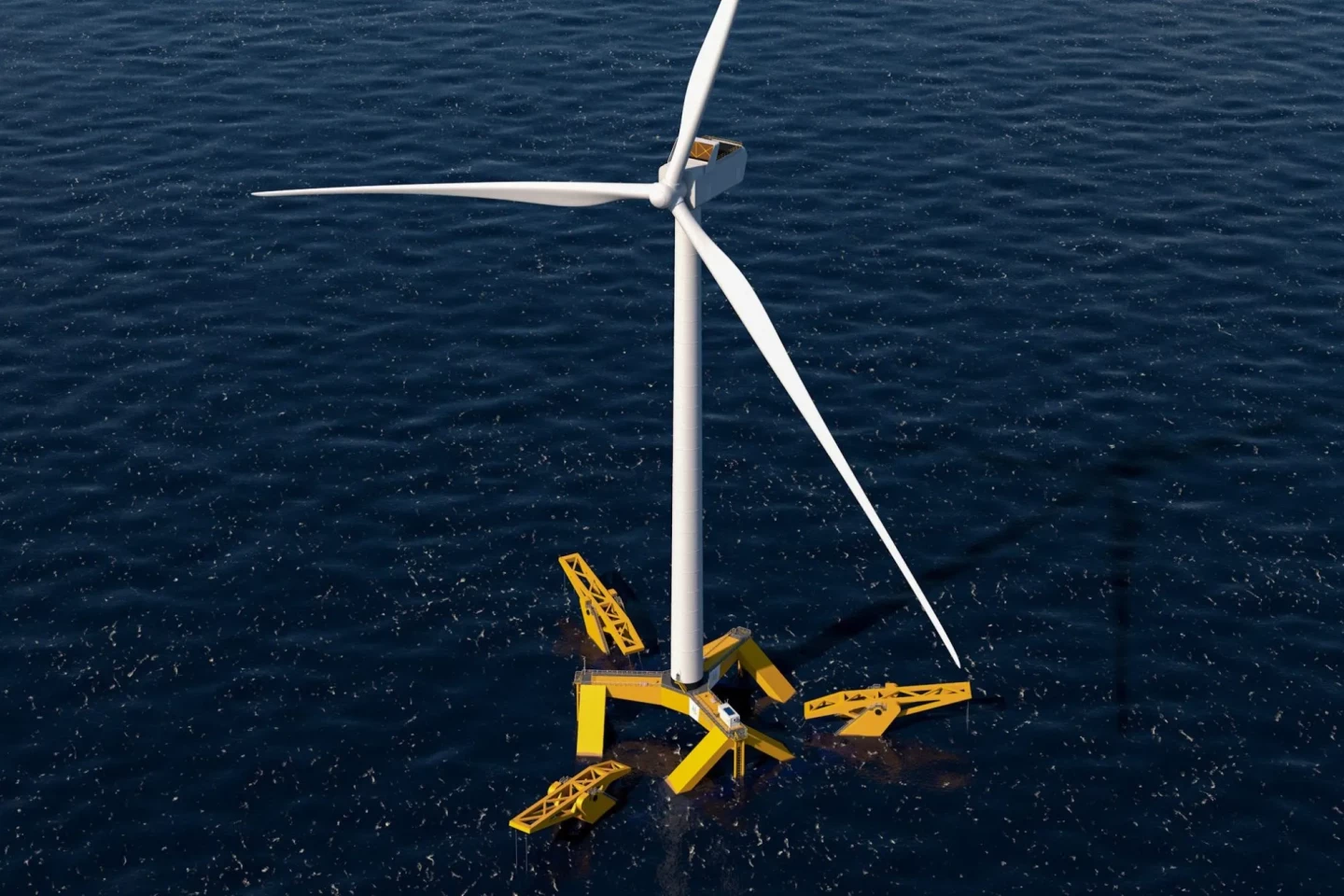 Pivoting arms could stabilize massive floating offshore wind turbines