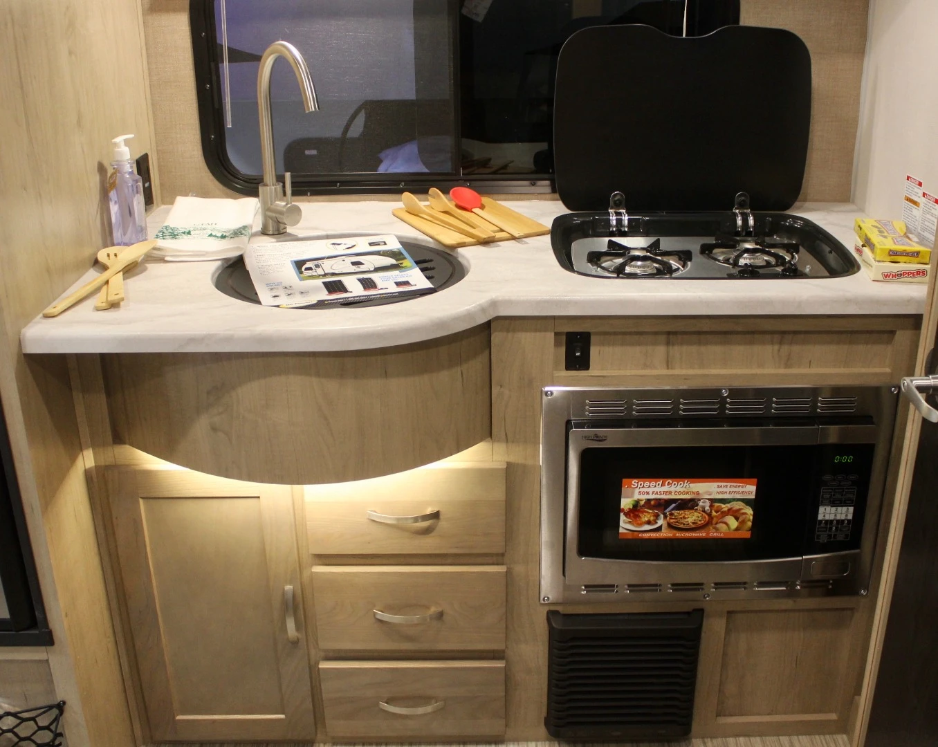 Another seemingly unnecessary amenity common on even the smallest trailers: the microwave