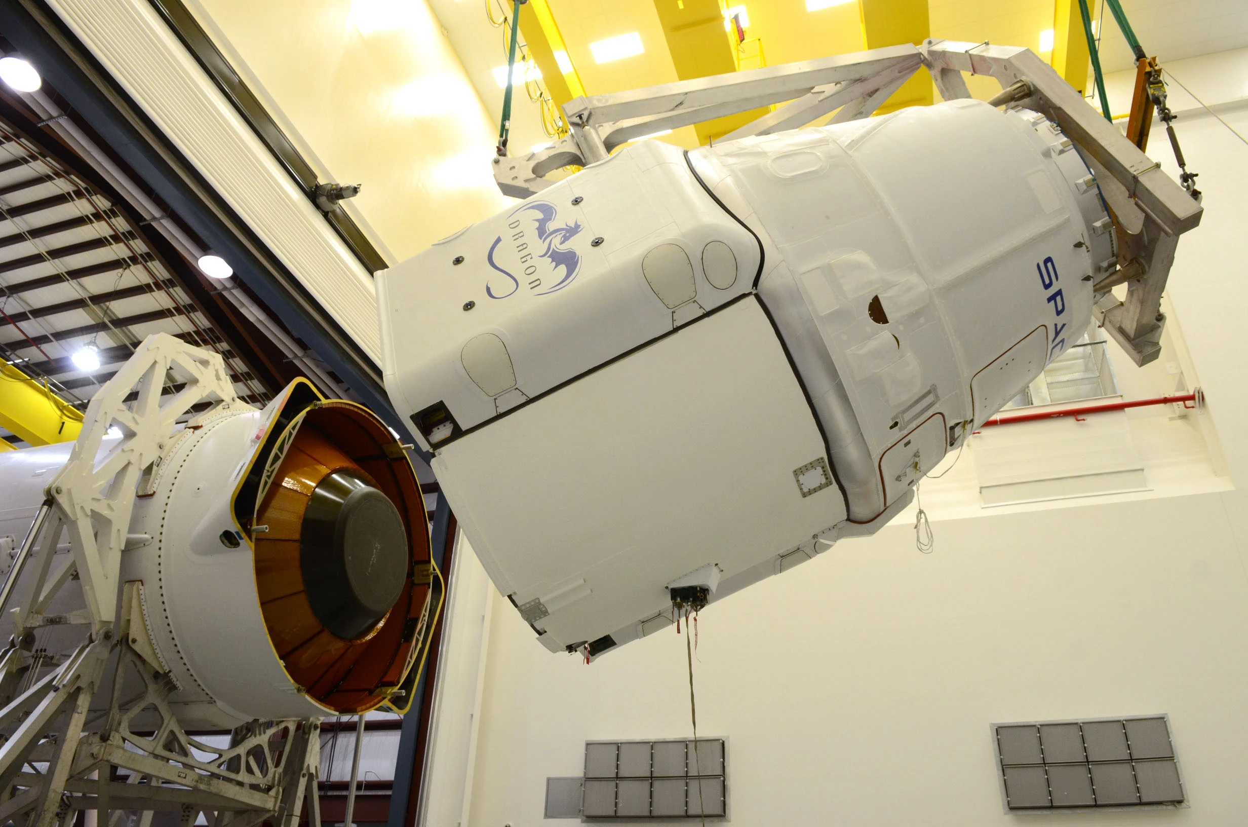 Dragon is rotated to be mated to Falcon 9