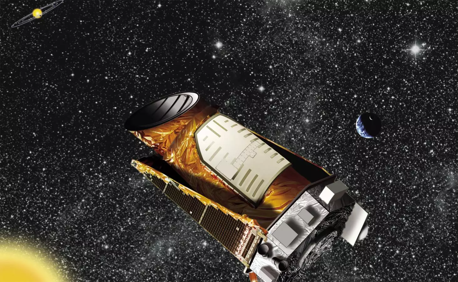An artist's impression of the Kepler space telescope in orbit