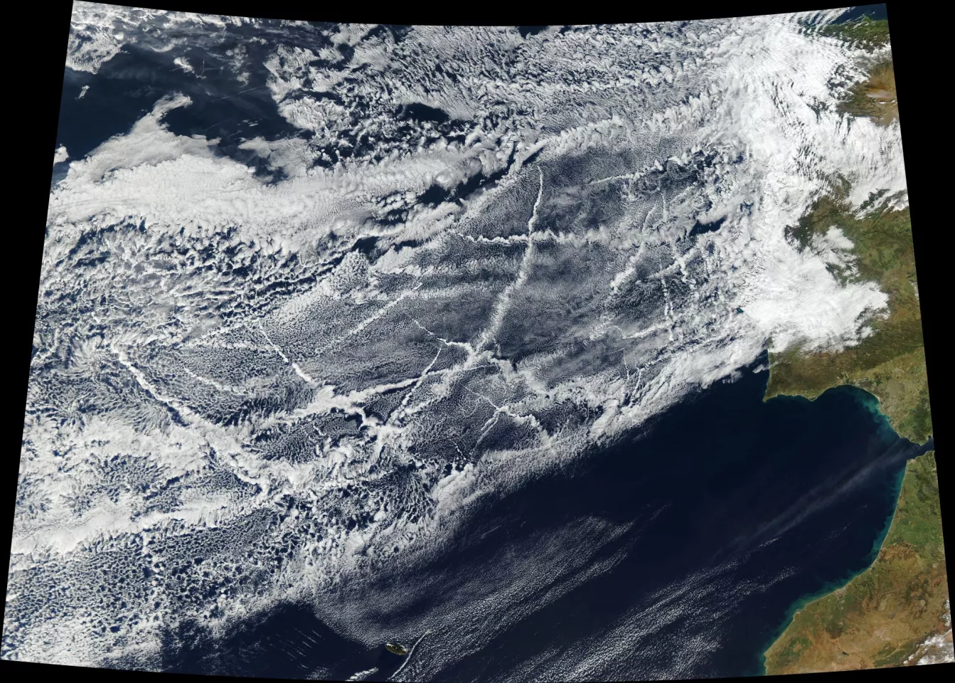 NASA satellite image showing cloud trails from
