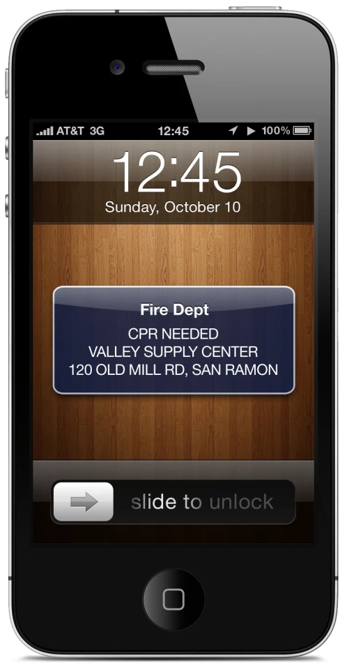 An alert received by a trained CPR user