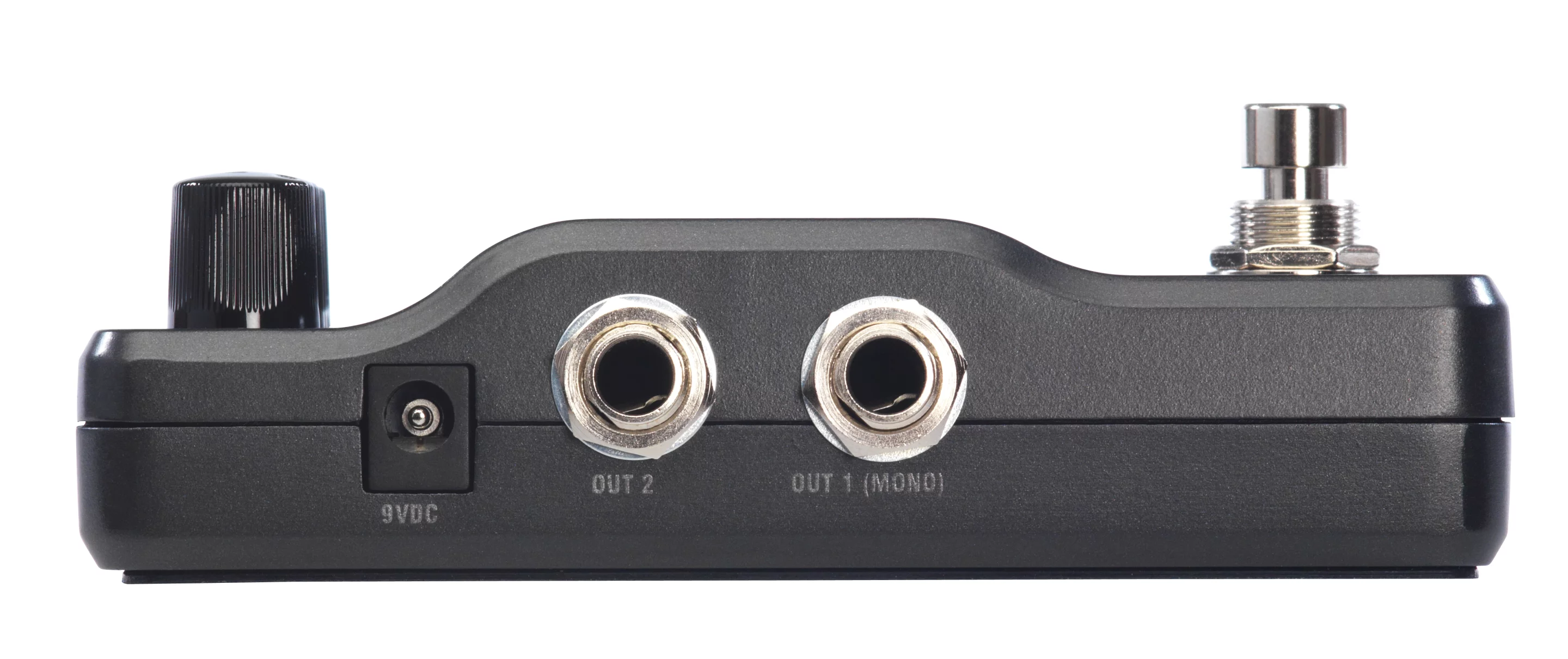 Left view of the iStomp, showing 9V DC input and stereo output jacks