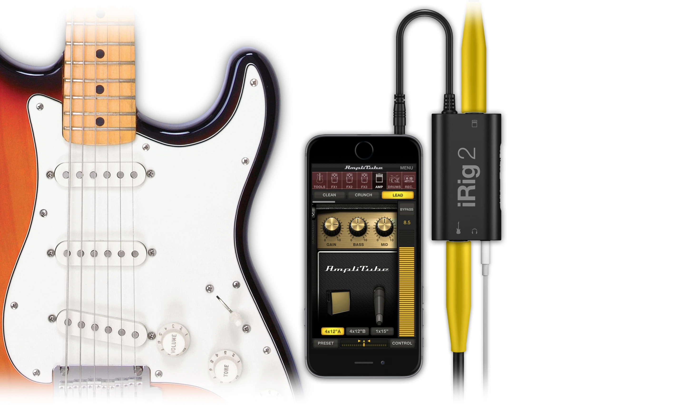 The iRig 2 adds a 6.4 mm amplifier jack, meaning players can now output tones, effects and amp sims from a connected smartphone or tablet running an app
