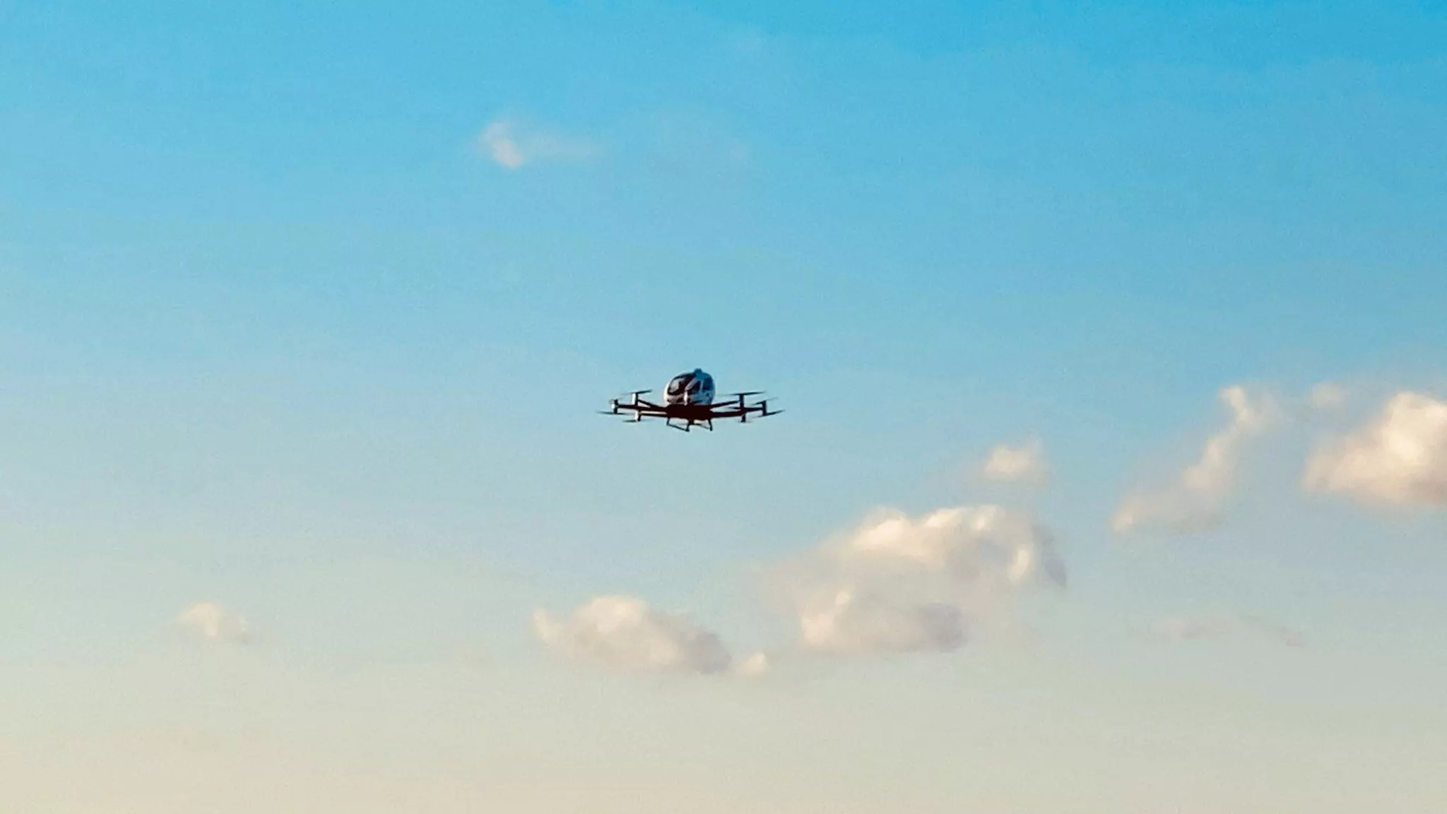 The Ehang 216 is a two-passenger version of the autonomous electric air taxi that debuted at CES 2016