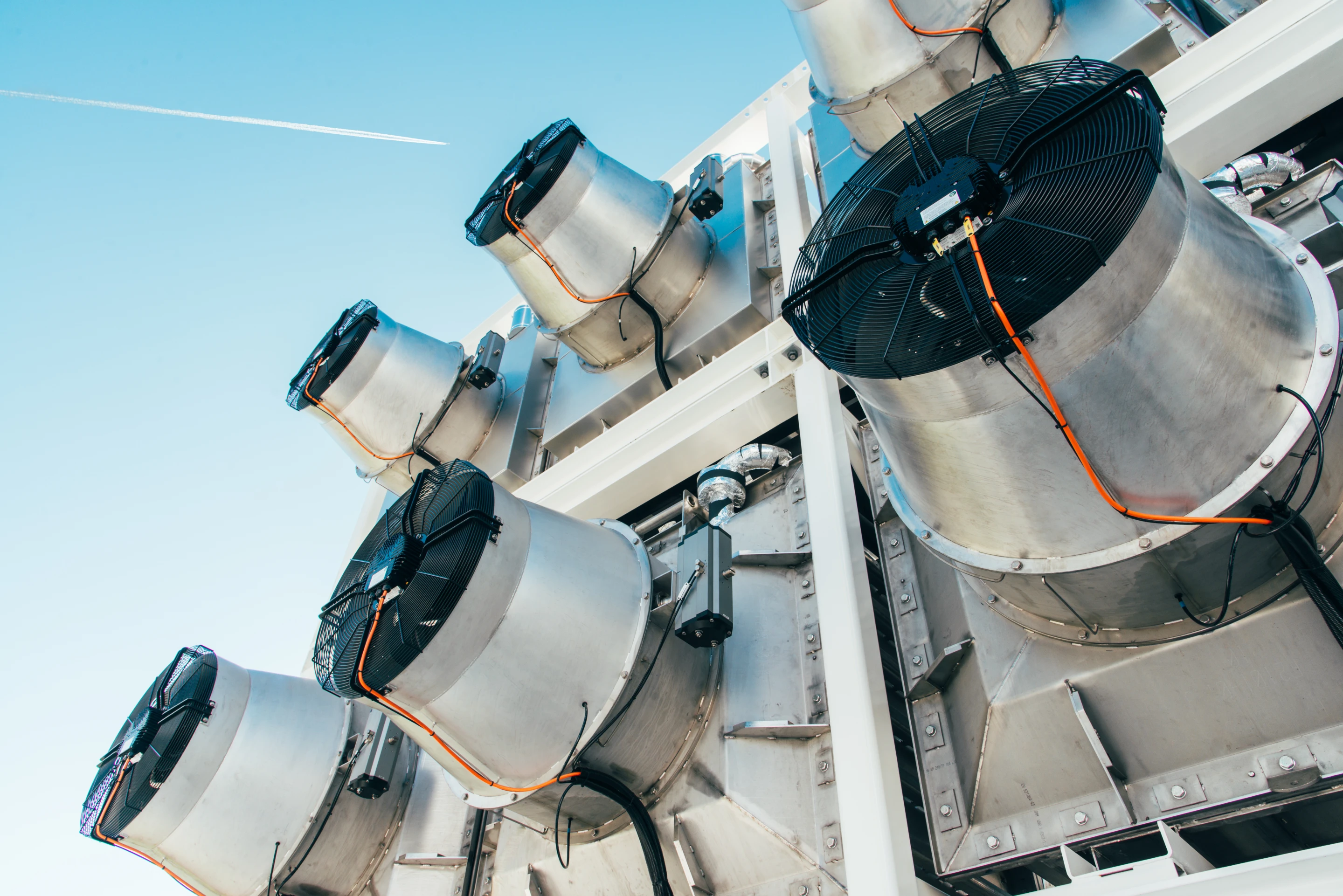 Climeworks carbon capture system draws in ambient air with huge fans and traps C02 with a selective filter material