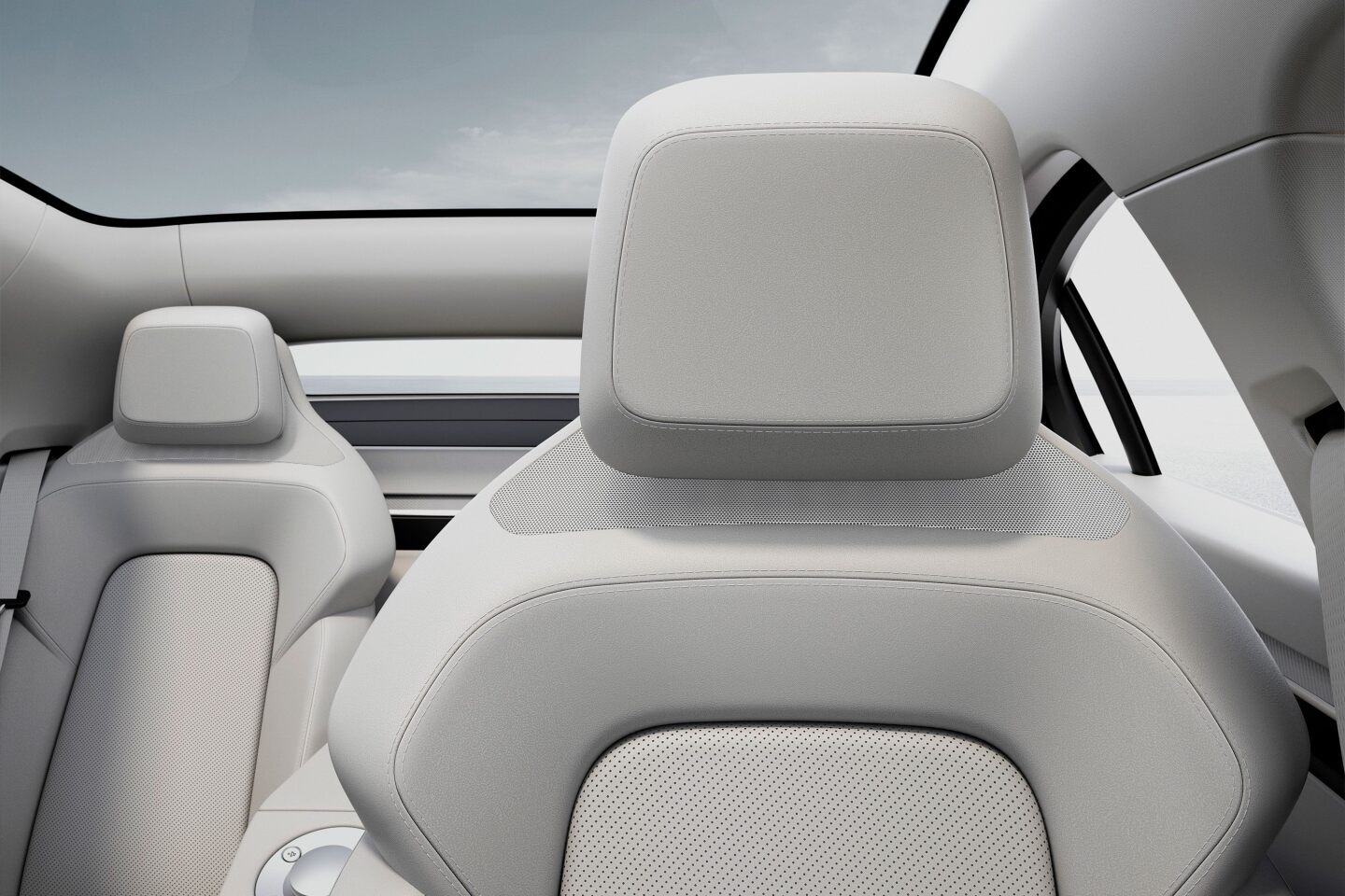 Speakers in the necks of every seat enable personalized audio for everyone in the car