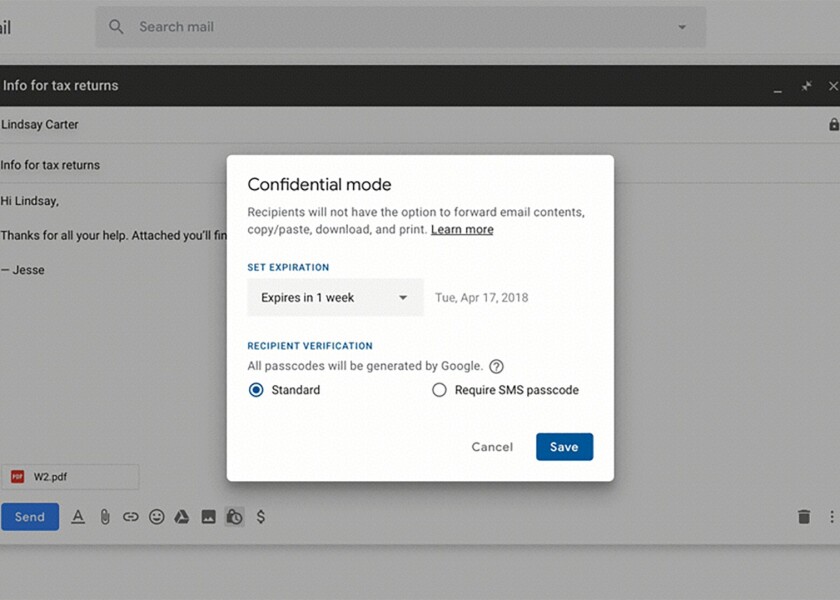 A new confidential mode in Gmail lets you set expiry dates for messages