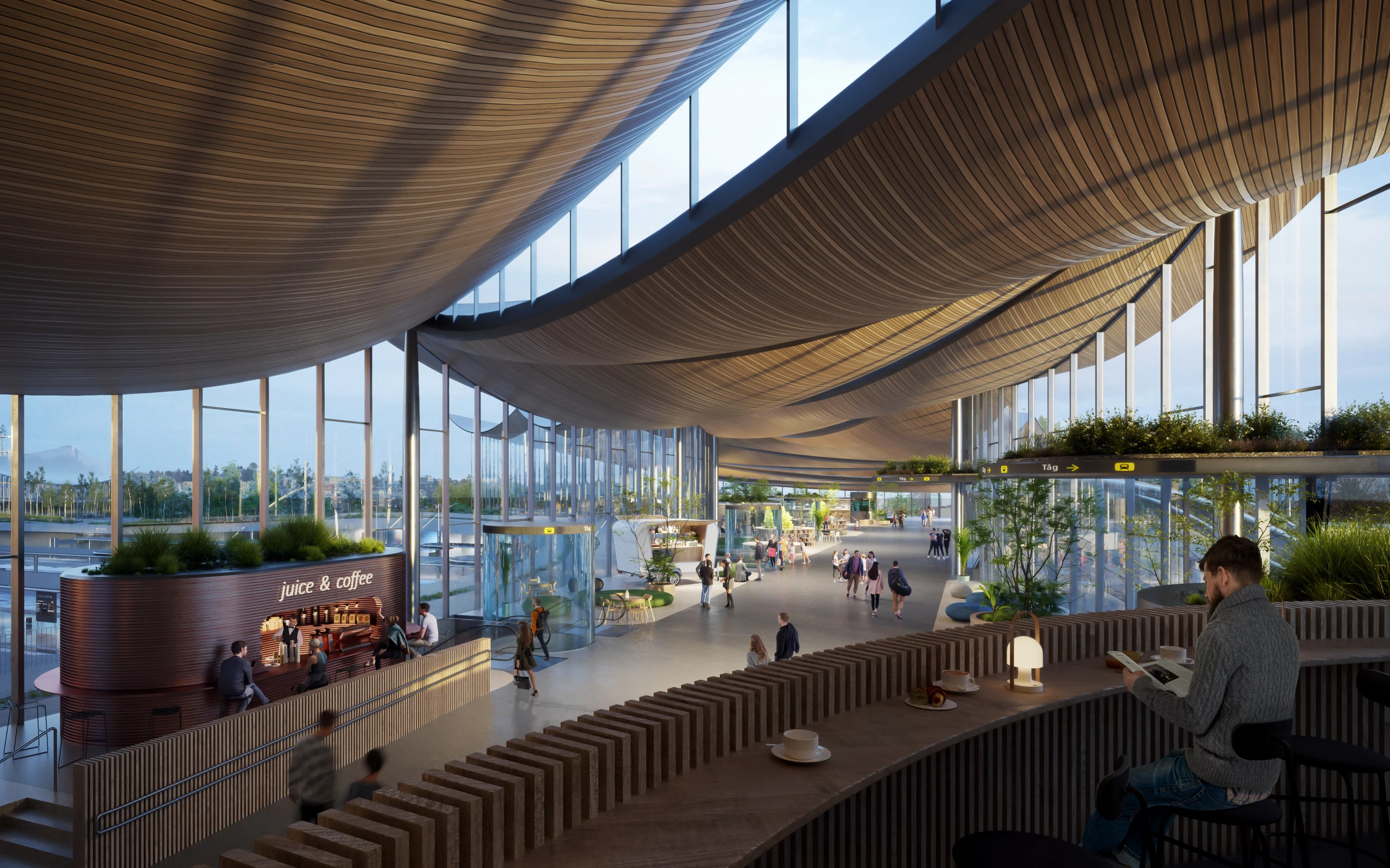 The Västerås Travel Center will incorporate significant greenery, both on the roof and inside the building