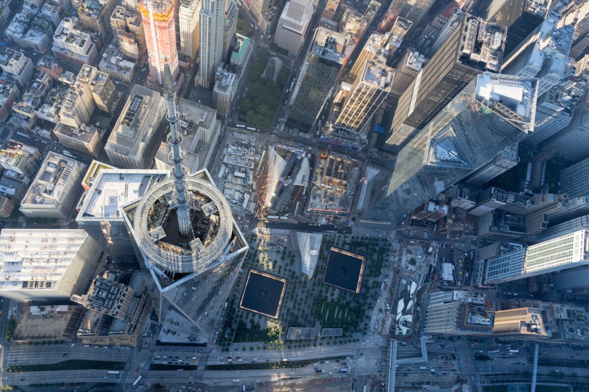 Completed in 2014, the One World Trade Center rises to a symbolic height of exactly 1,776 ft (541 m), making it the tallest building in the western hemisphere