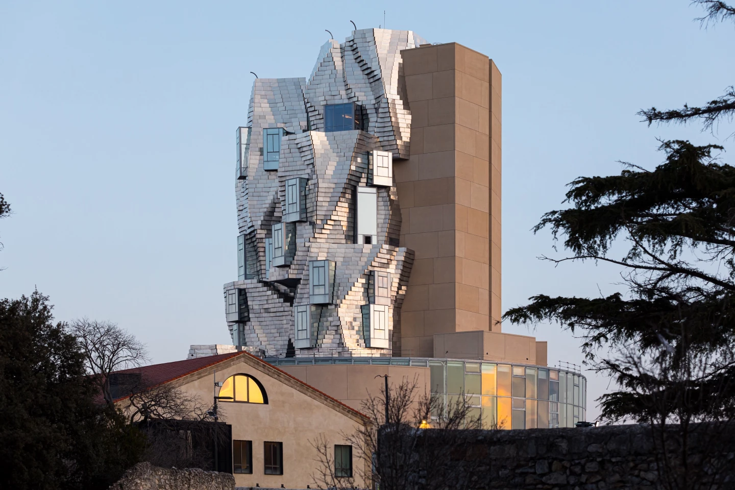 The Luma Arles tower rises to a height of 56 m (183 ft)