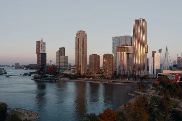 The Sax will be an eye-catching addition to the skyline in Rotterdam, the Netherlands, and is part of a wider redevelopment of its Rijnhaven
harbor area