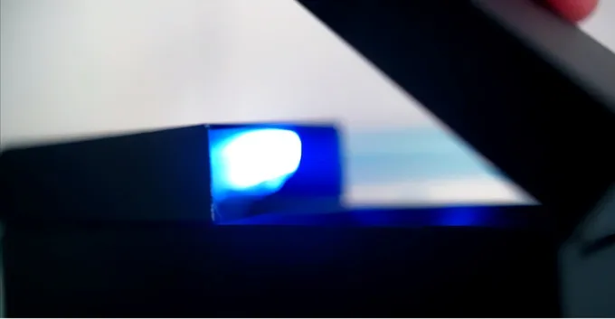 The unit is cleaned by ultraviolet light when placed back in the dock after use
