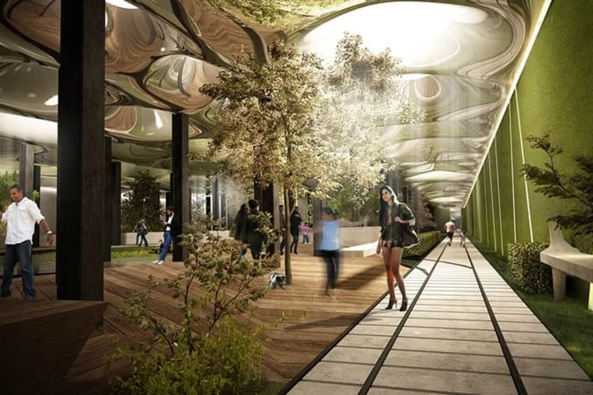 The designers have come up with a system to reflect sunlight down to the park using mirrors and fiber-optic cables