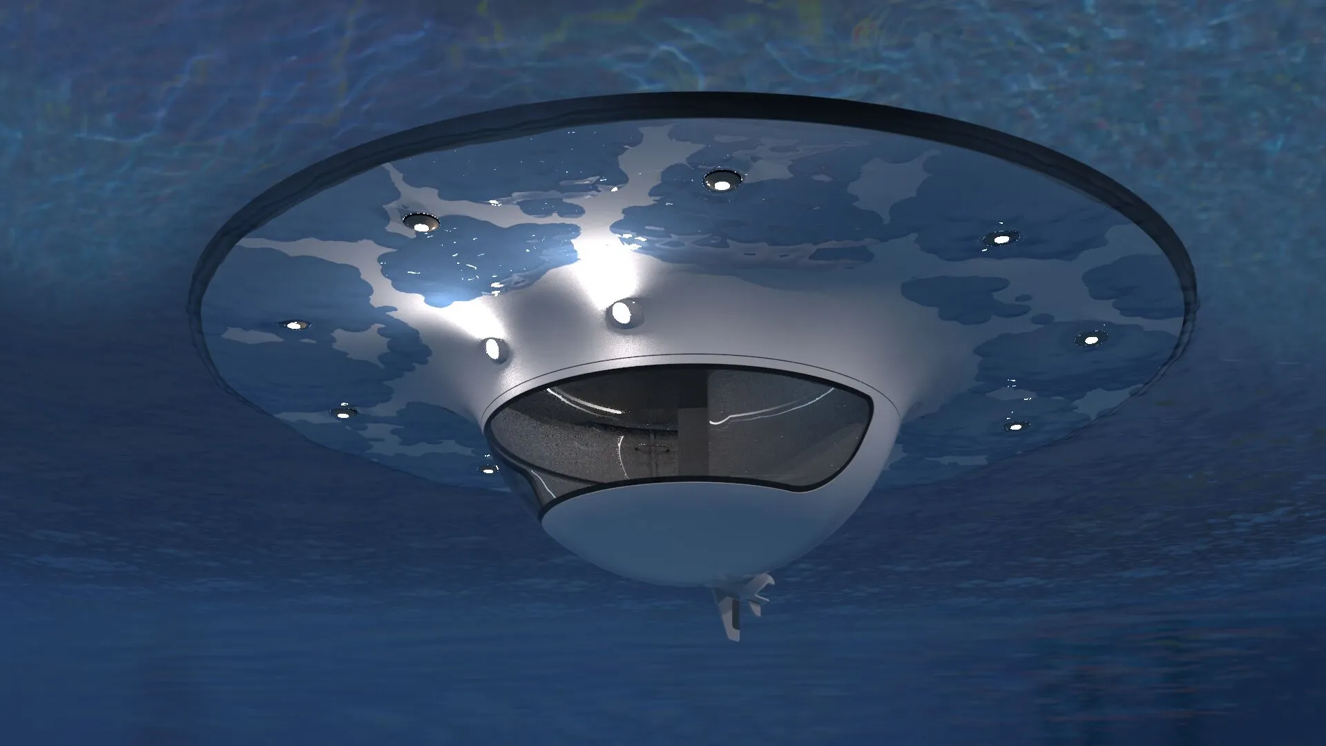 The UFO's bottom, submerged level includes a large window for viewing sea life