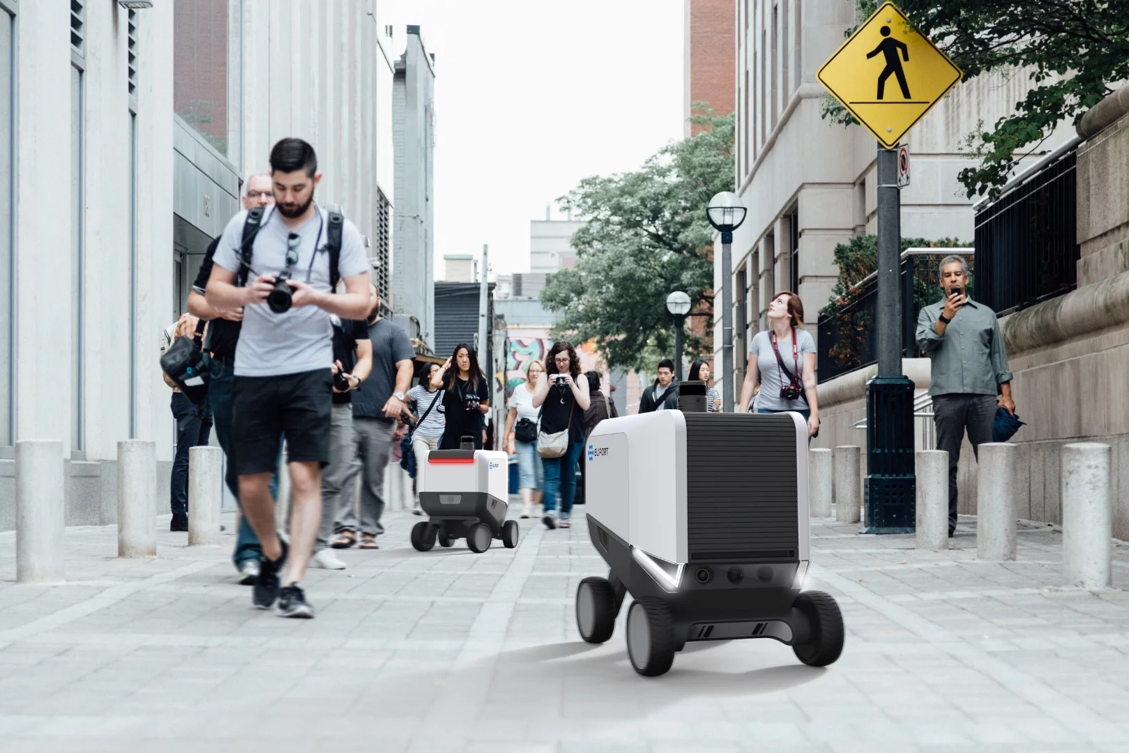 Plans call for Eliport robots to travel on sidewalks, amongst pedestrians