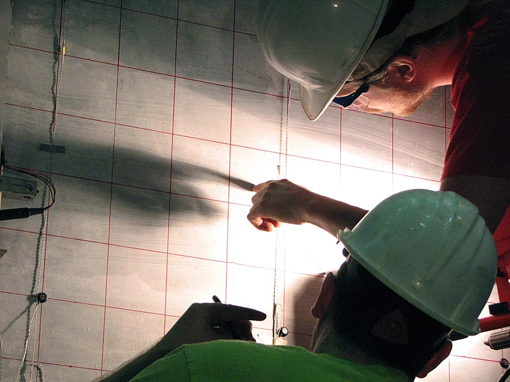 Iowa State's Aaron Shelman and Owen Steffens look for cracks (Photo: Mike Krapfl/Iowa State)